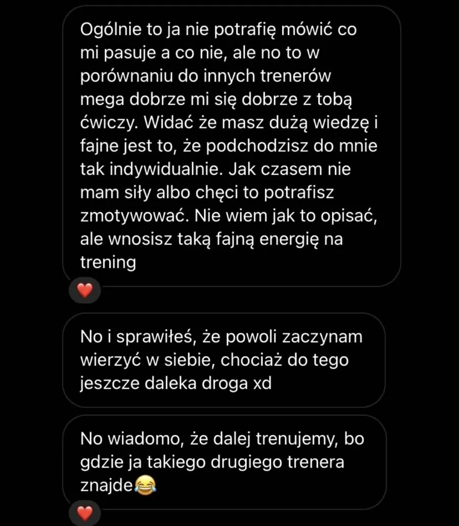 Zrzut ekranu wiadomości z opinią podopiecznego