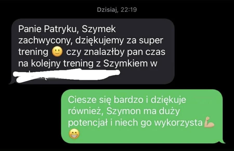 Zrzut ekranu wiadomości z opinią podopiecznego