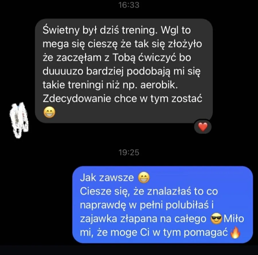 Zrzut ekranu wiadomości z opinią podopiecznego