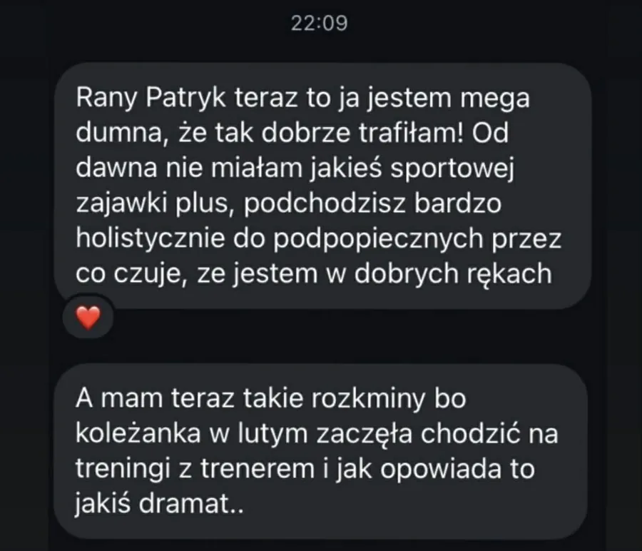 Zrzut ekranu wiadomości z opinią podopiecznego