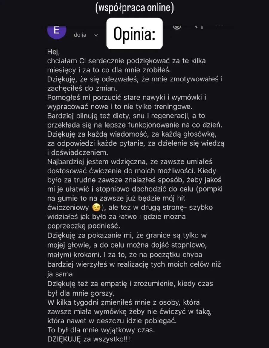 Zrzut ekranu wiadomości z opinią podopiecznego
