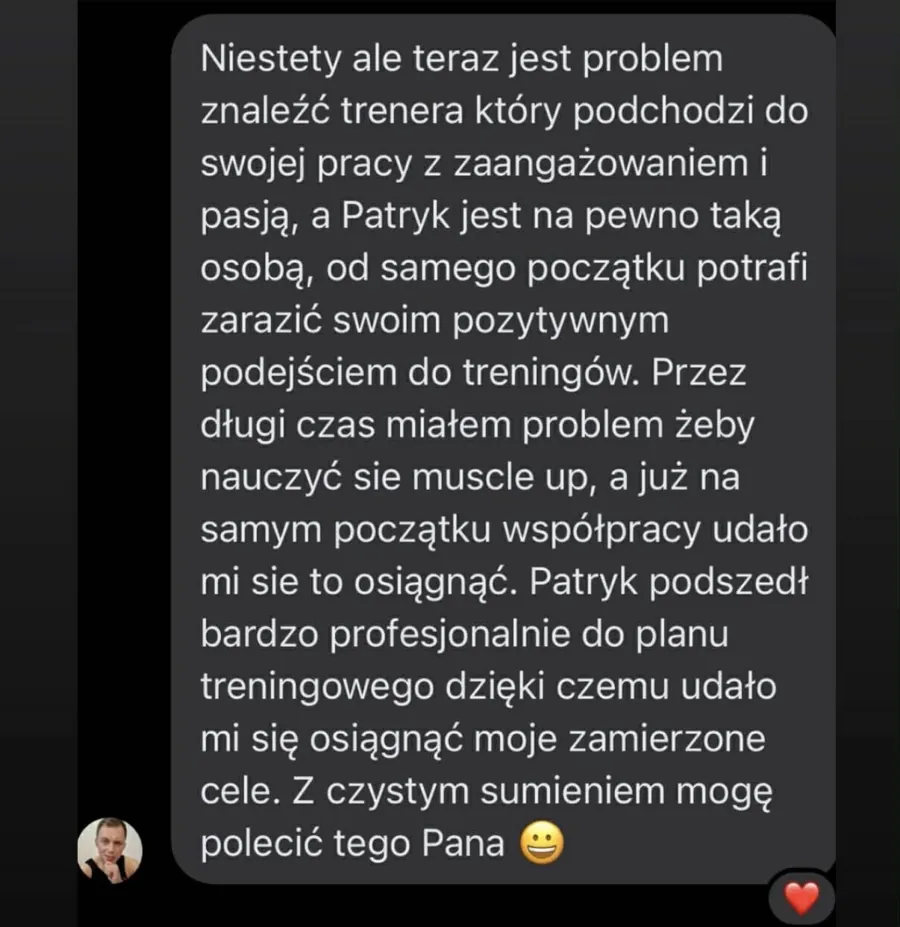 Zrzut ekranu wiadomości z opinią podopiecznego