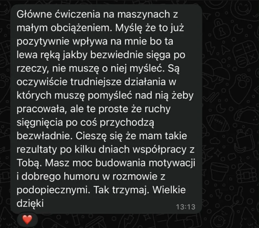 Zrzut ekranu wiadomości z opinią podopiecznego