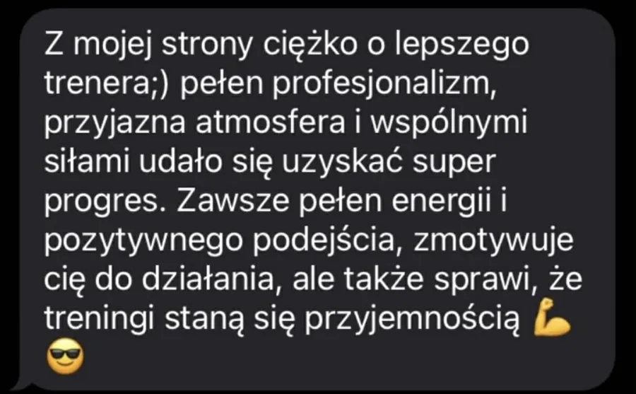 Zrzut ekranu wiadomości z opinią podopiecznego