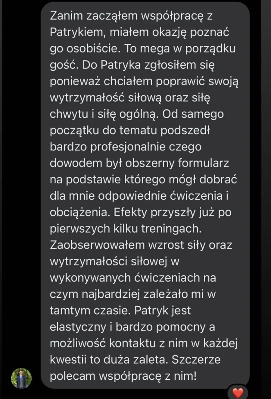 Zrzut ekranu wiadomości z opinią podopiecznego
